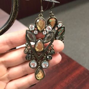 Bronze grey clear gem metal earrings